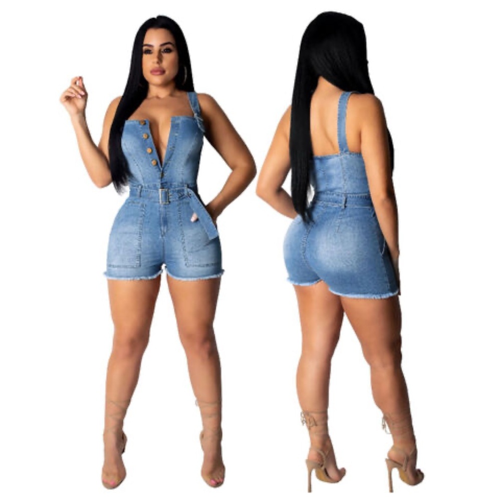 Sexy summer women's slim sling denim jumpsuit